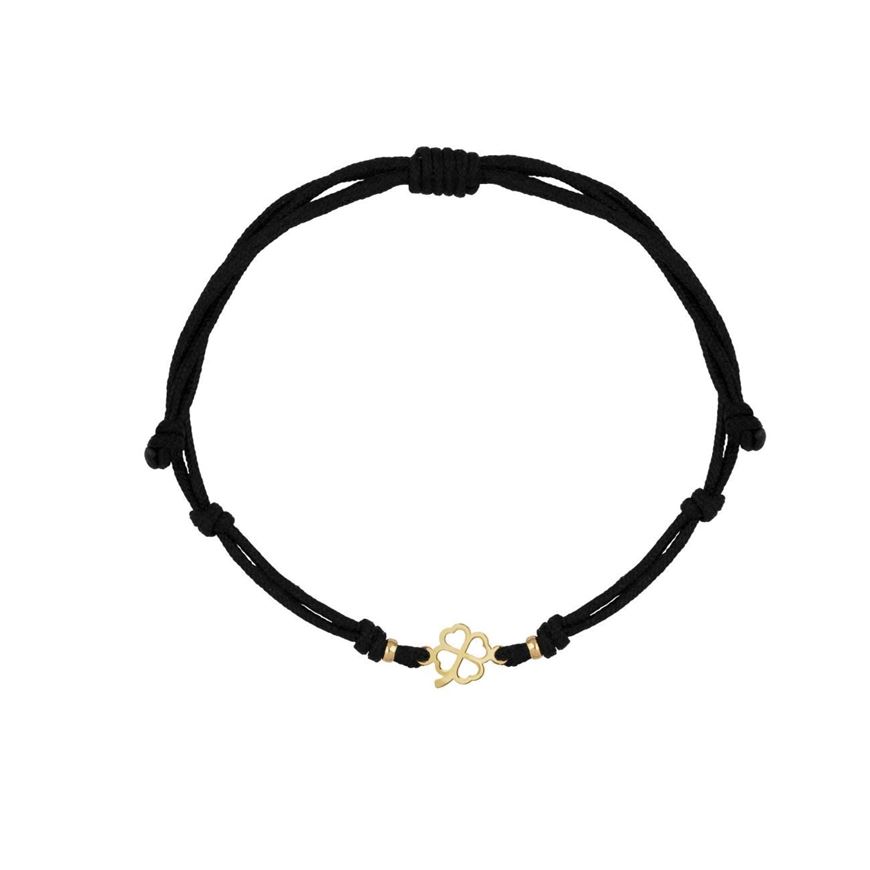 Foto de Pulsera 7 nudos negra Trébol suerte mini en oro amarillo 18kt
