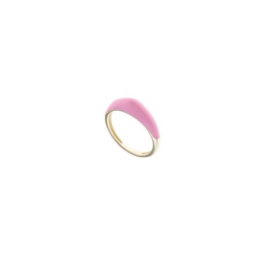 Picture of Sortija de plata baño dorado con esmalte rosa