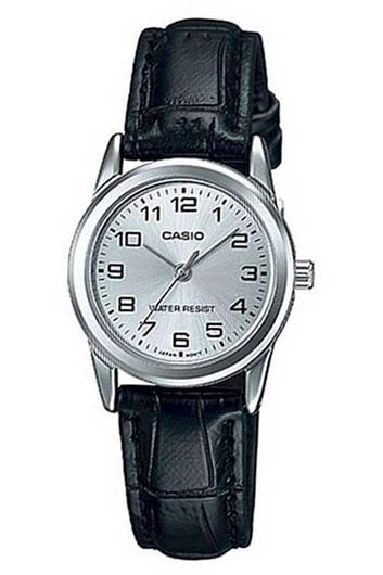 Foto de Reloj Casio mujer correa de piel negra y esfera plateada