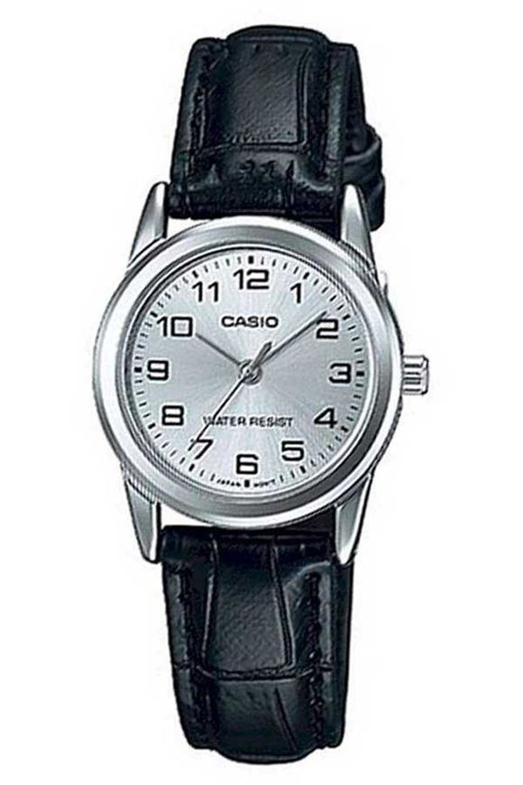 Foto de Reloj Casio mujer correa de piel negra y esfera plateada