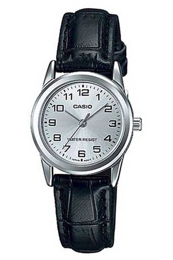 Foto de Reloj Casio mujer correa de piel negra y esfera plateada
