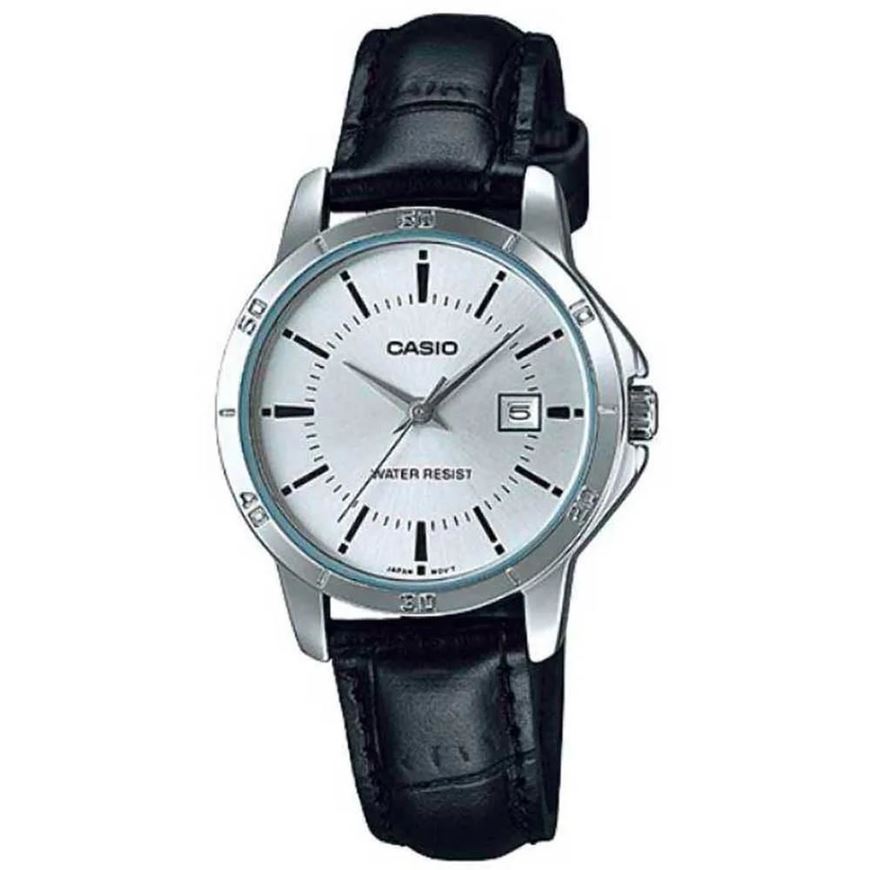 Foto de Reloj Casio mujer correa de piel negra y esfera plateada