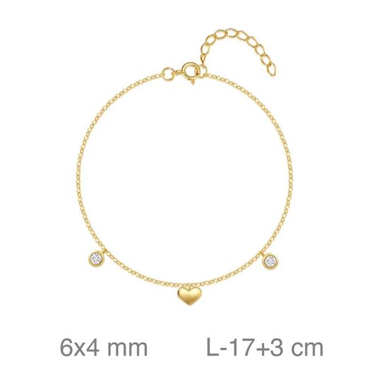 Foto de Pulsera de plata baño de oro con corazón y chatones