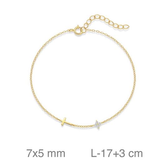 Foto de Pulsera de plata baño de oro con cruz y flor de circonitas