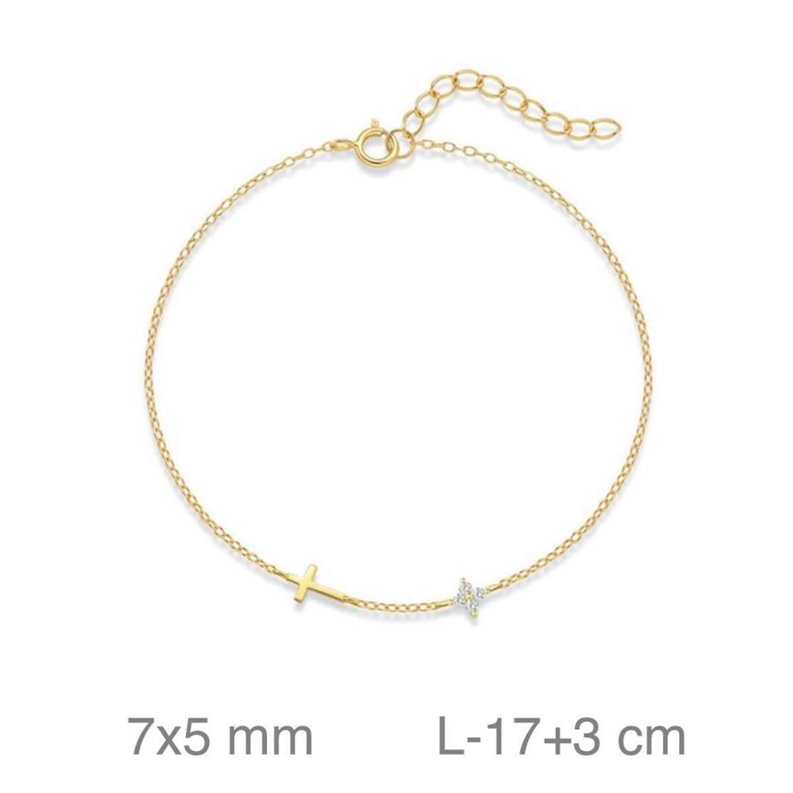 Foto de Pulsera de plata baño de oro con cruz y flor de circonitas