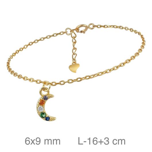 Foto de Pulsera de plata baño de oro con colgante de luna y circonitas multicolor