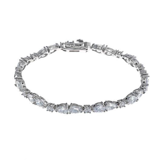 Picture of Pulsera de plata rodiada lagrmias de circonitas blancas talla pera enfrentadas
