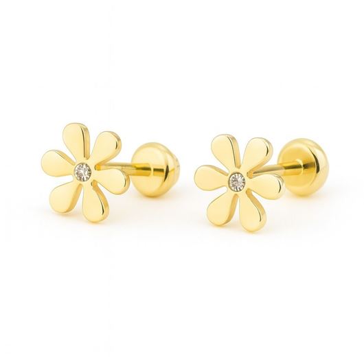 Foto de Pendientes de bebé Flores en oro amarillo 18kt y circonitas blancas