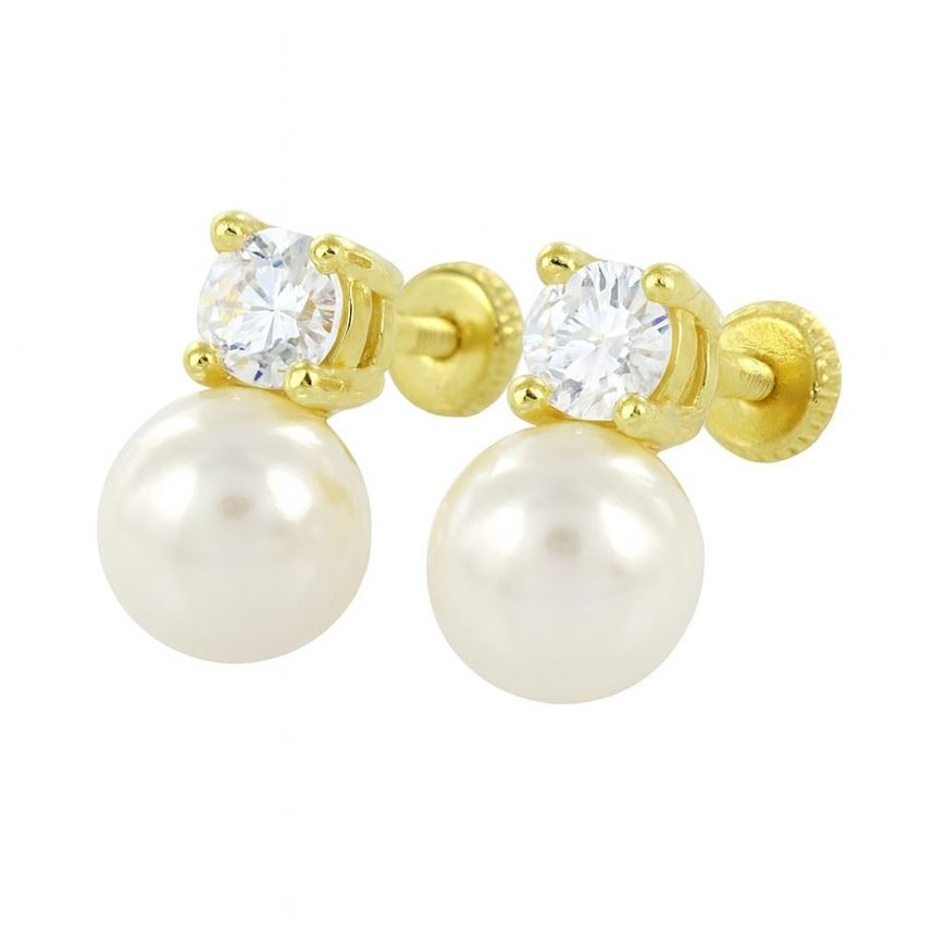 Foto de Pendientes de bebé Tu y yo de perlas y circonitas blancas en oro amarillo18kt 