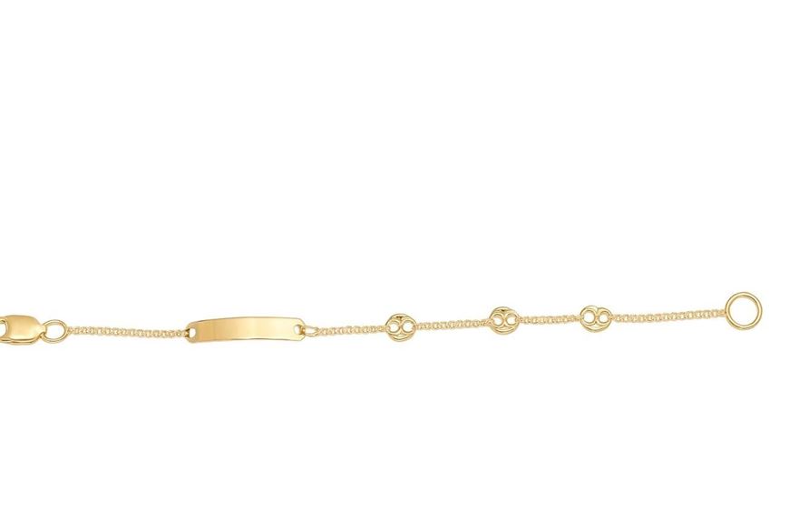 Foto de Pulsera Esclava de Bebé en Oro Amarillo 18kt con Placa y Eslabones Calabrote