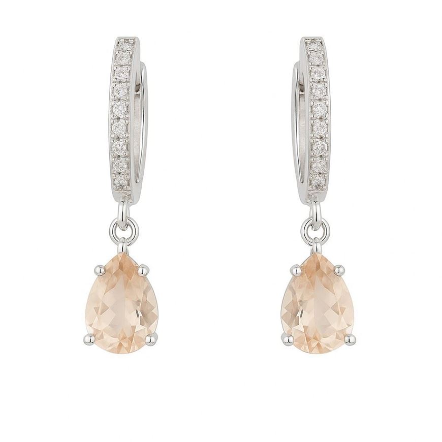 Foto de Pendientes oro blanco 18kt con morganitas y circonitas blancas