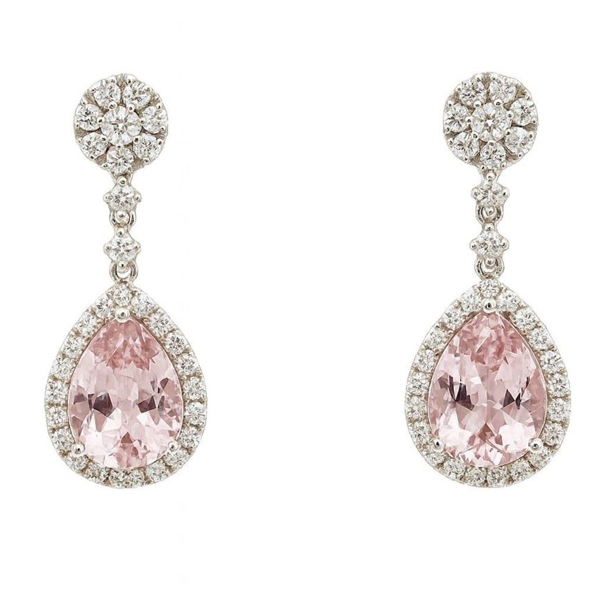 Foto de Pendientes de oro blanco 18kt con circonitas talla pera rosas y circontias talla brillante blancas