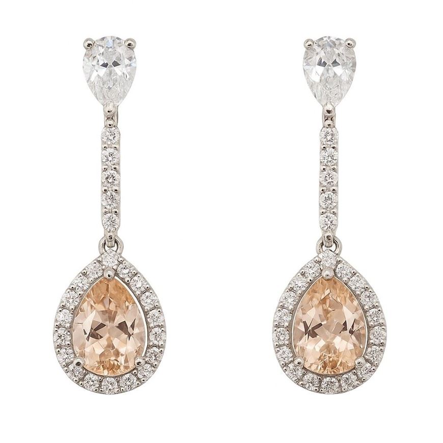 Picture of Pendientes de oro blanco 18kt con topacios naranjas y circonitas blancas