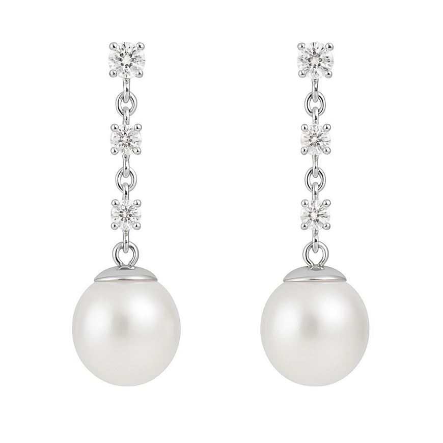 Foto de Pendientes de oro blanco 18kt con perlas cultivadas y circonitas blancas