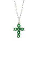 Picture of Cruz de oro blanco 18kt y circonitas verde esmeralda