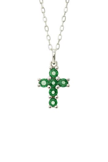 Picture of Cruz de oro blanco 18kt y circonitas verde esmeralda