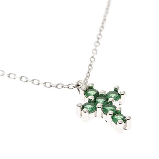 Foto de Cruz de oro blanco 18kt y circonitas verde esmeralda