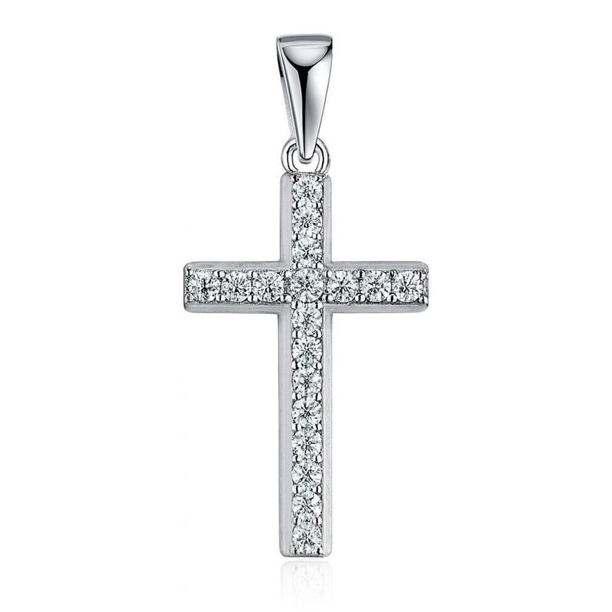 Foto de Cruz de oro blanco 18kt y circonitas blancas