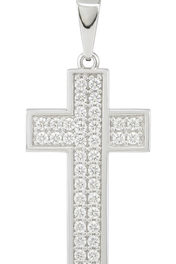 Picture of Cruz de oro blanco 18kt y doble carril circonitas blancas engastadas con garras