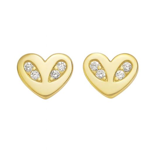 Foto de Pendientes dormilones corazón alien  y circonitas en oro amarillo 18kt