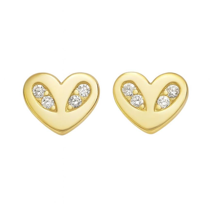 Foto de Pendientes dormilones corazón y circonitas en oro amarillo 18kt