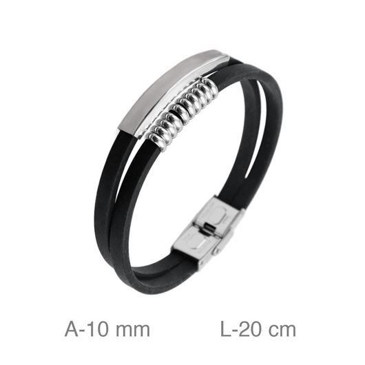 Picture of Pulsera acero y cuero negro con placa