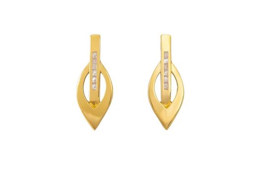 Foto de Pendientes de oro amarillo 18k en forma de hoja con circonitas pequeñas