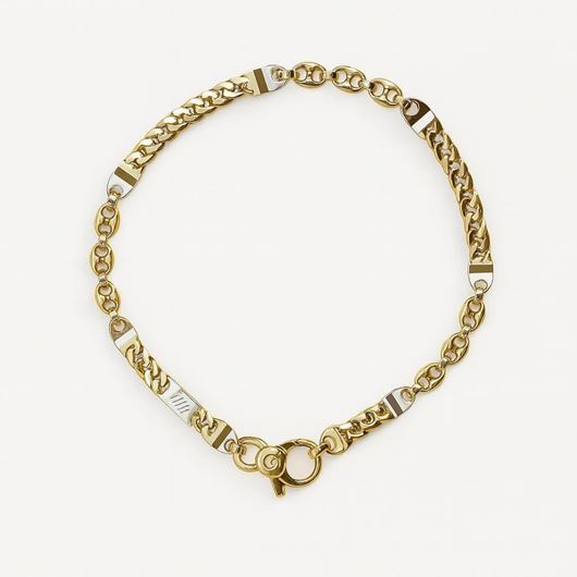 Foto de Pulsera en oro bicolor 18kt con eslabones planos forzados y calabrotes