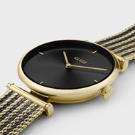 Foto de Estuche de regalo Triomphe Reloj de malla, color dorado y correa de piel negra