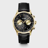 Picture of Reloj Cluse multifunción Anthéor de piel, color negro y dorado