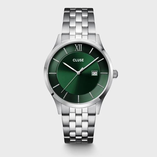 Foto de Reloj Cluse Aravis de 3 manecillas en acero, color verde y plateado.
