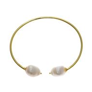 Picture of Pulsera caña plata baño oro con dos perlas