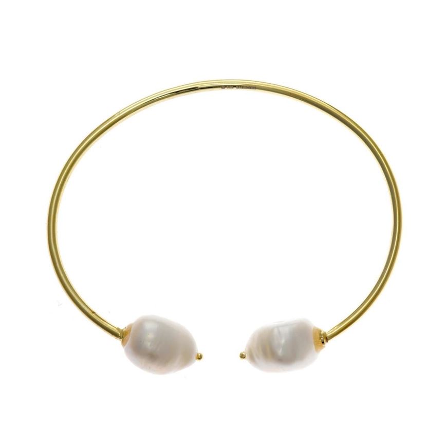 Picture of Pulsera caña plata baño oro con dos perlas