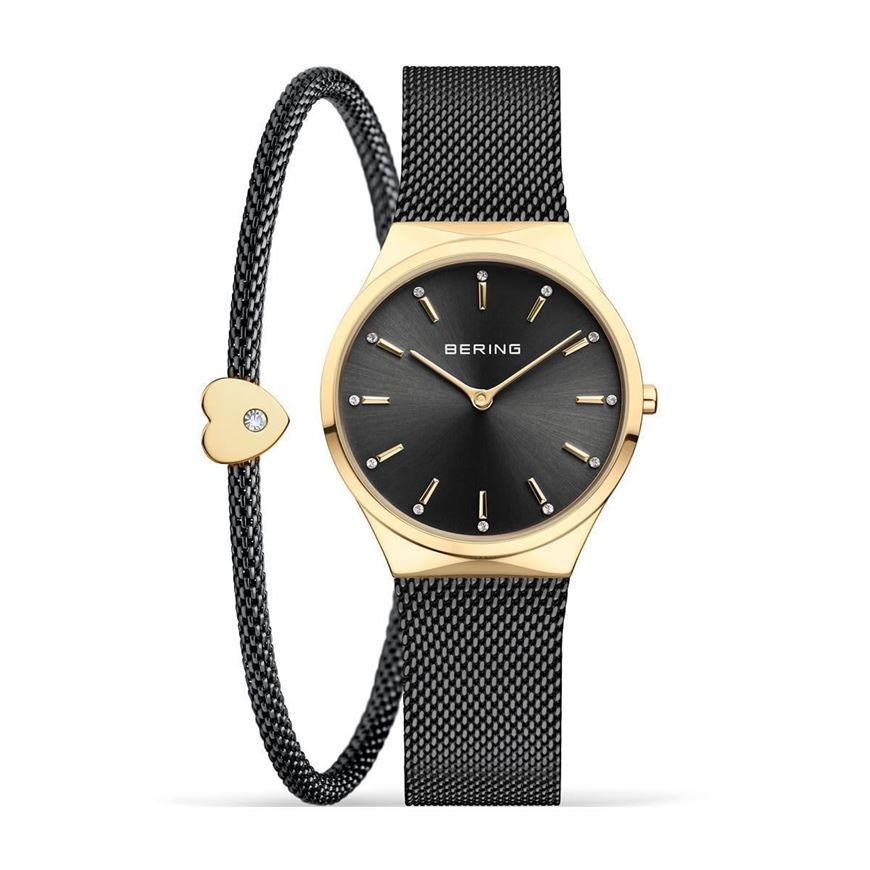 Picture of Set Reloj Bering Classic 31mm esfera negra tornasolada y pulsera corazón