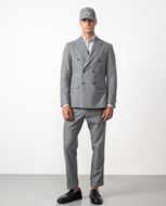 Foto de Americana cruzada slim fit desestructurada en franela elástica gris medio a rayas diplomáticas