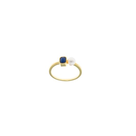 Picture of Sortija plata chapado dorado lapislazuli rectangulo perla
