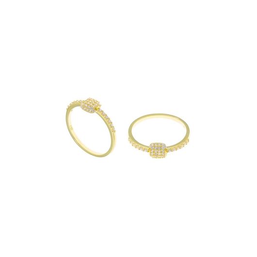 Picture of Sortija plata chapado dorado barras cuadrado circonitas