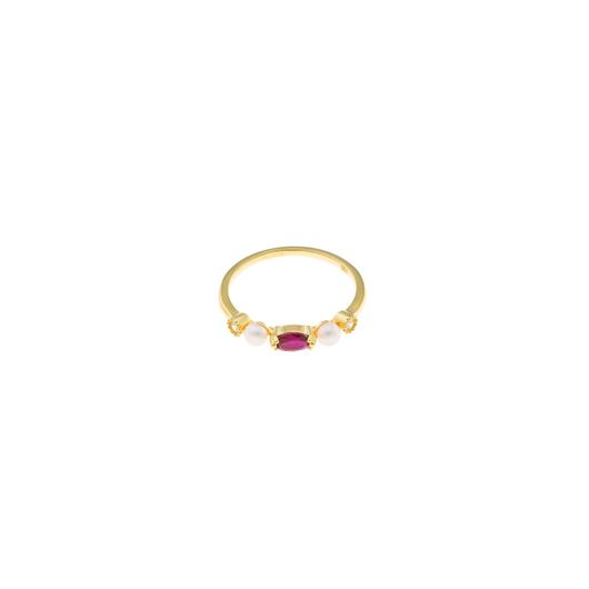 Picture of Sortija plata chapado dorado circonitas blancas brillantes perla