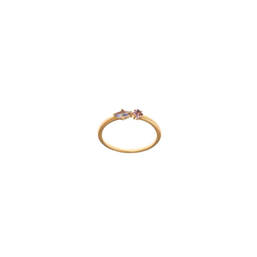 Foto de Sortija plata chapado dorado tanzanita marquesa amatista