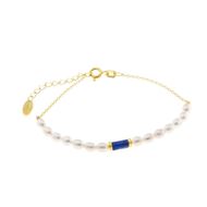 Foto de Pulsera plata chapado dorado lapislazuli tubo perlas