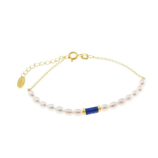 Foto de Pulsera plata chapado dorado lapislazuli tubo perlas