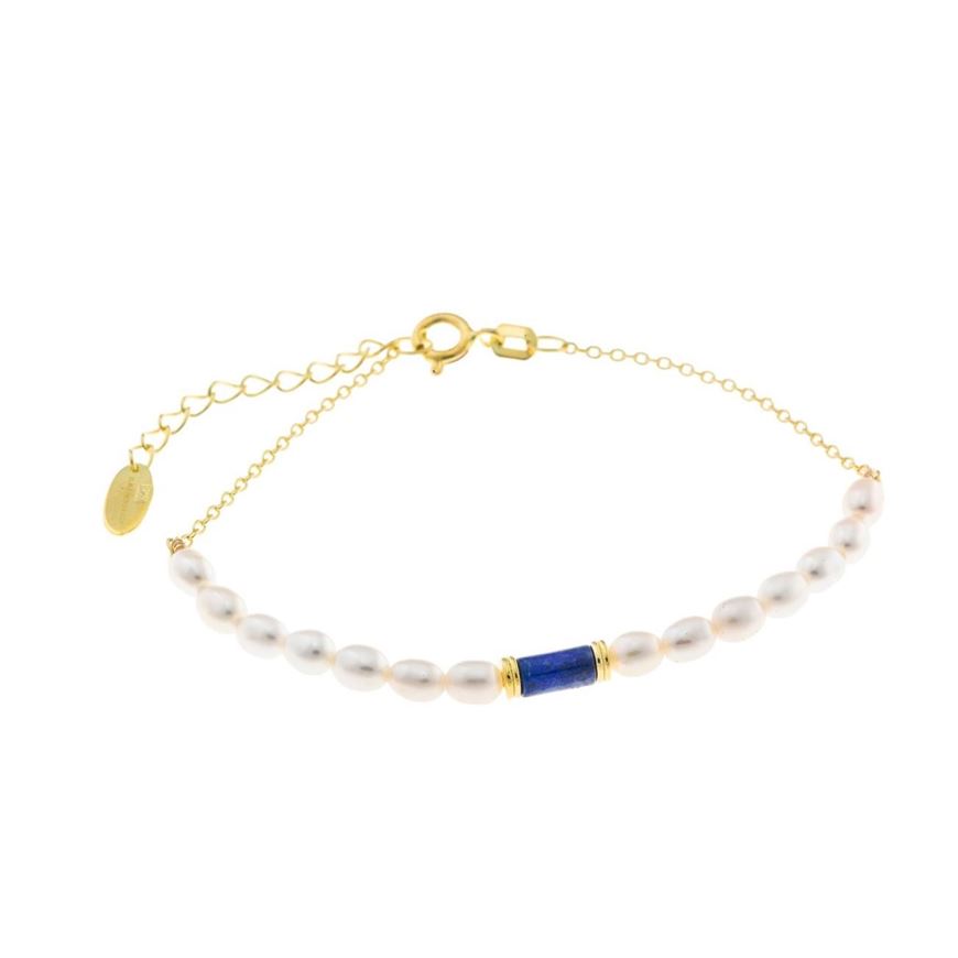 Foto de Pulsera plata chapado dorado lapislazuli tubo perlas