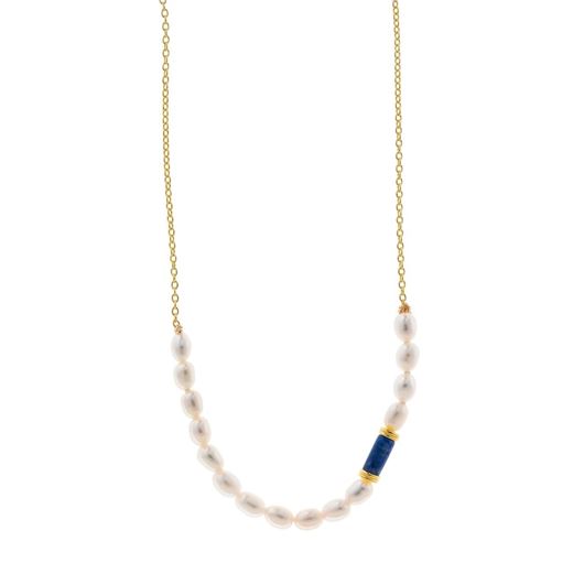 Foto de Collar plata chapado dorado lapislazuli tubo perlas