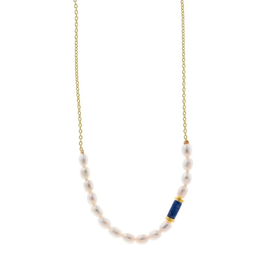 Foto de Collar plata chapado dorado lapislazuli tubo perlas