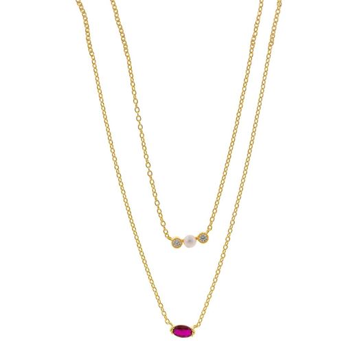 Foto de Collar plata chapado dorado doble perla boton