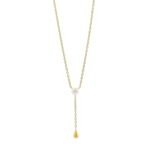 Foto de Collar plata chapado dorado perla boton de