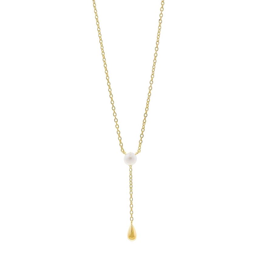 Foto de Collar plata chapado dorado perla boton de