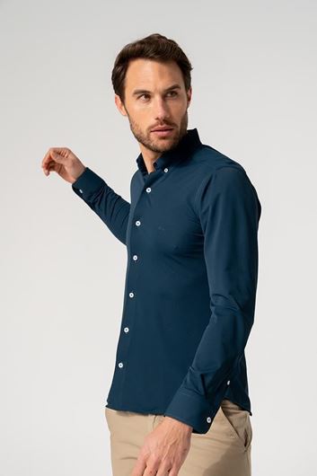 Foto de Camisa de manga larga en tejido Fly piqué azul índigo
