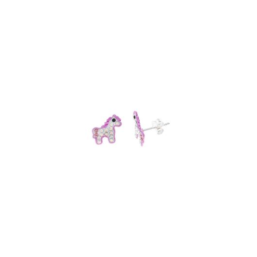 Foto de Pendientes plata rodio caballo esmalte blanco rosa