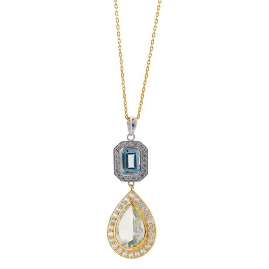 Foto de Collar plata chapado dorado topacio azul rectangulo